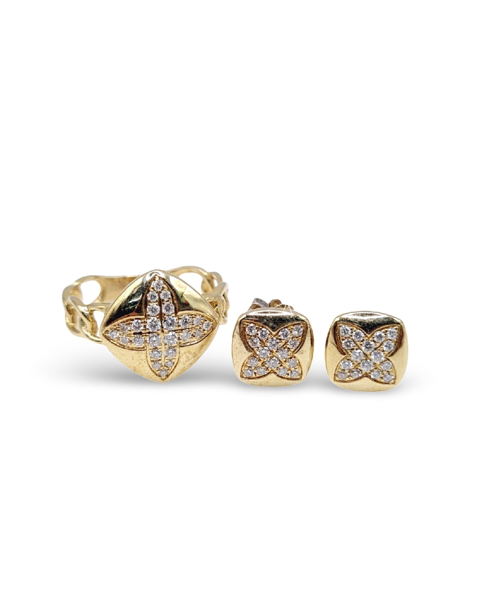 Golden Floral Chain Diamond Jewelry Set 14K