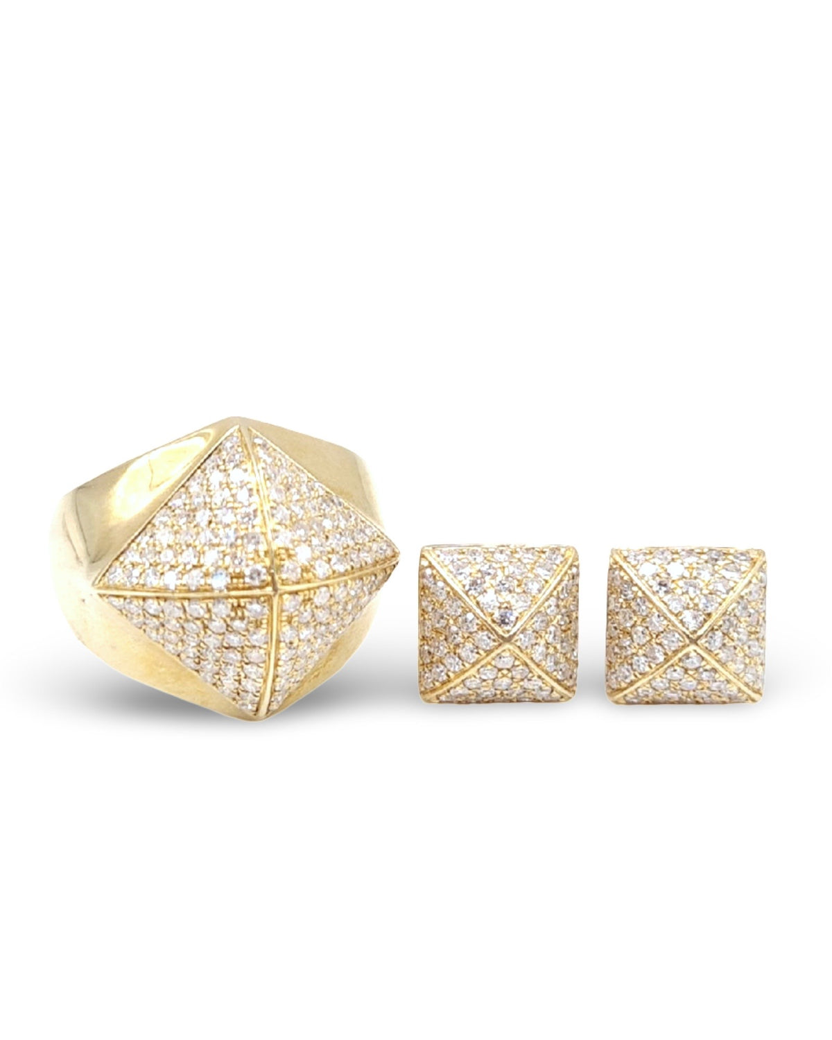 Golden Pyramid Paved Diamond Jewelry Set 14K
