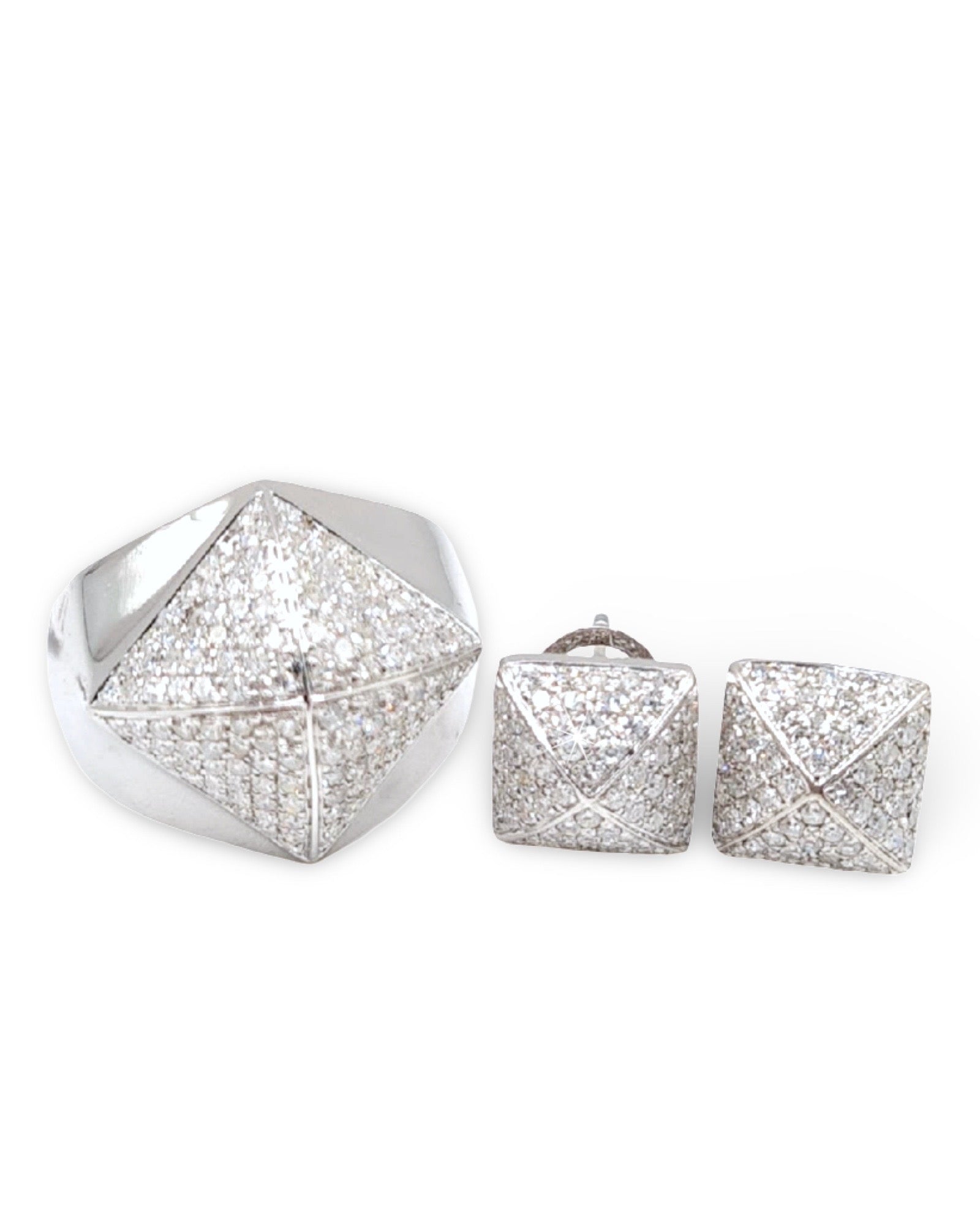 Pyramid Paved Diamond Jewelry Set 14K