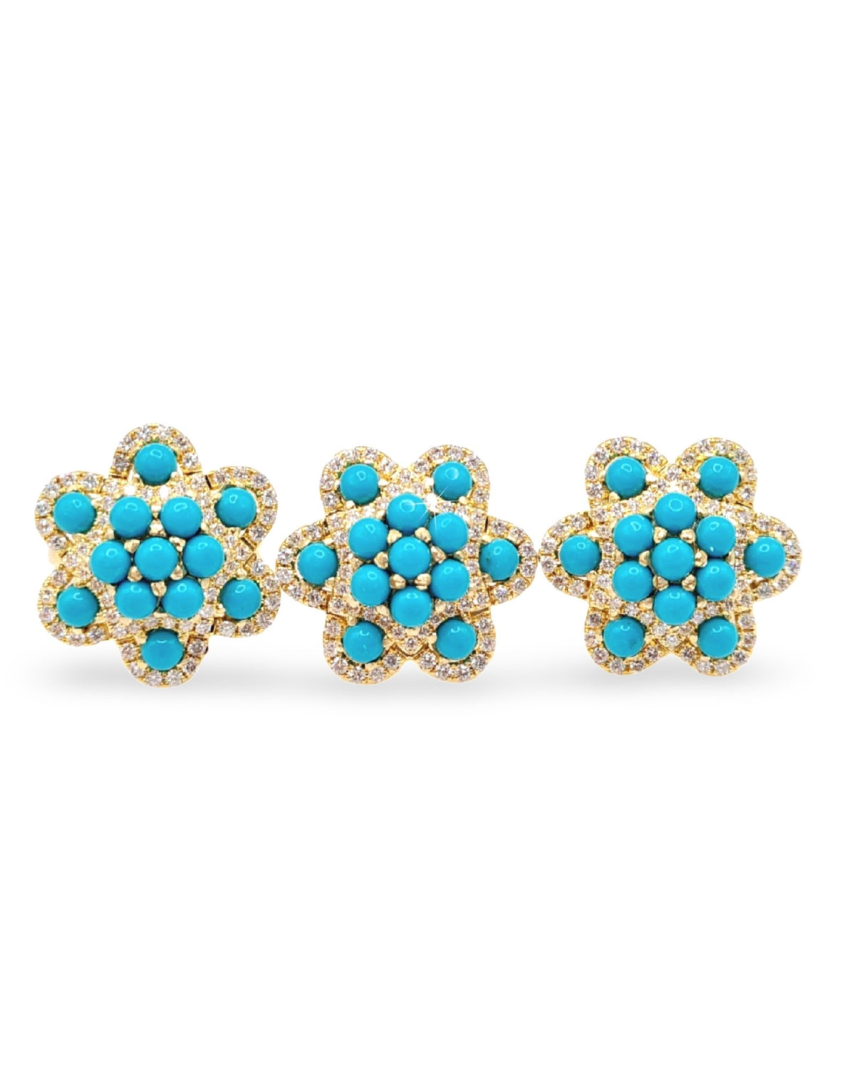 Turquoise Gemstones Floral Diamond Jewelry Set 14K