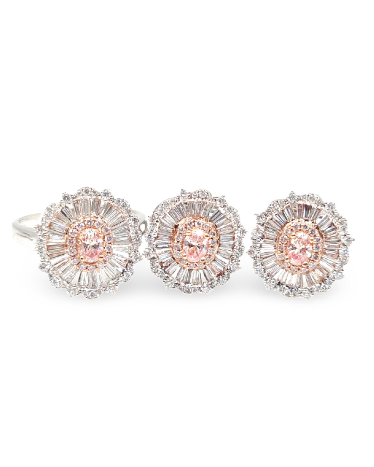 Rare Fancy Pink Diamond Oval Baguette Diamond Jewelry Set 14K