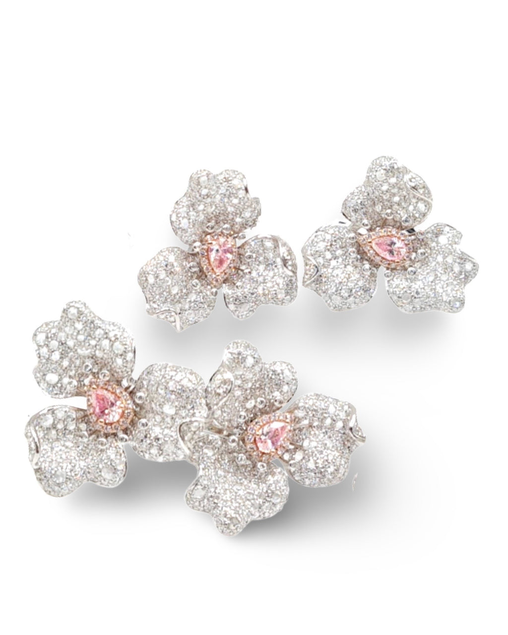 Rare Fancy Pink Diamond Floral Statement Diamond Jewelry Set 14K