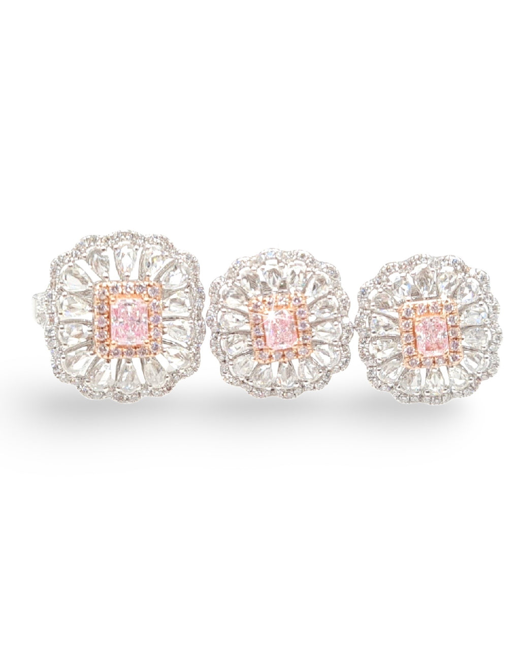 Rare Fancy Pink Diamond Larger Floral Diamond Jewelry Set 14K