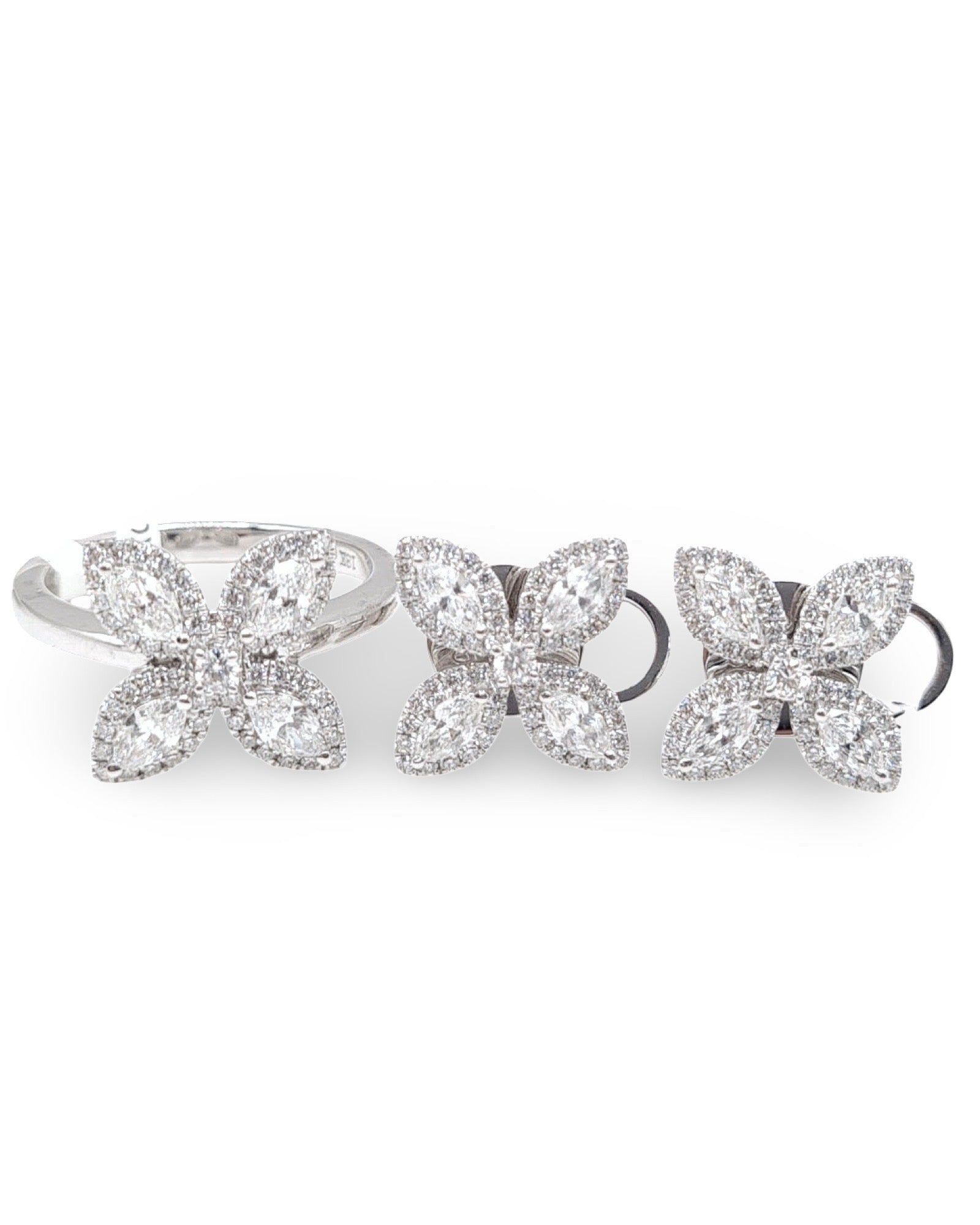 Classic Floral Marquise Diamond Jewelry Set 18K