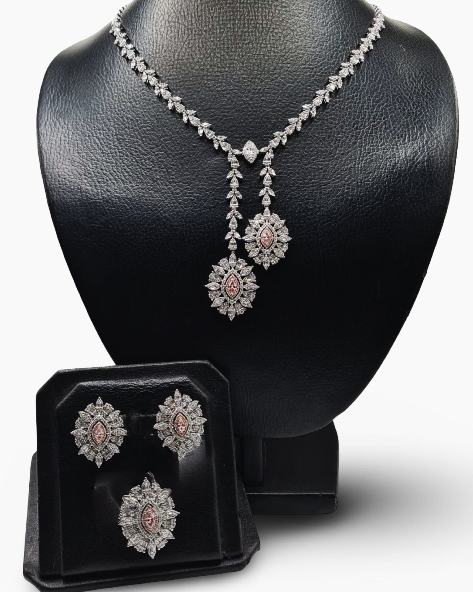 Rare Fancy Pink Diamond Statement Diamond Jewelry Set 14K