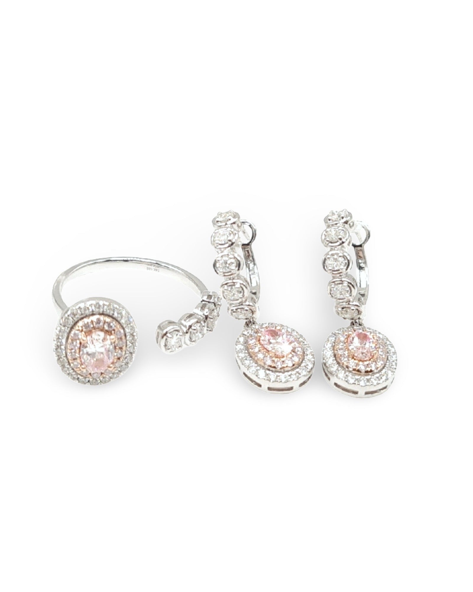Rare Fancy Pink Diamond Hoop Diamond Jewelry Set 14K