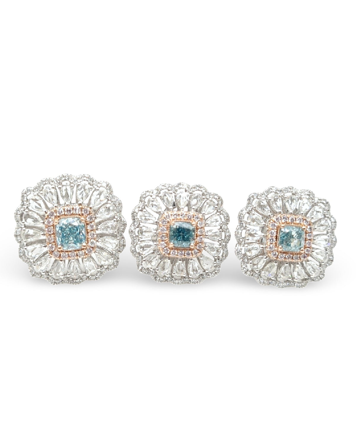 Rare Fancy Blue Diamond Cushion Diamond Jewelry Set 14K