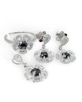 Fancy Black Diamond Floral Paved Diamond Jewelry Set 14K