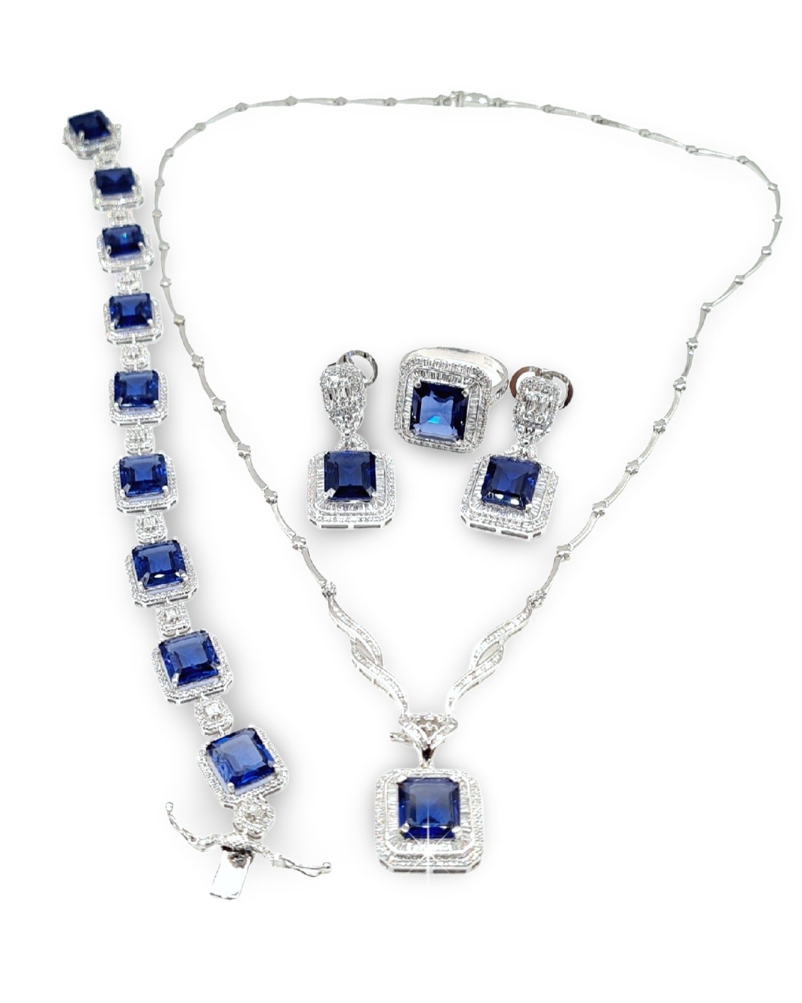 Sapphire Gemstones Statement Diamond Jewelry Set 14K