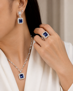 Sapphire Gemstones Statement Diamond Jewelry Set 14K