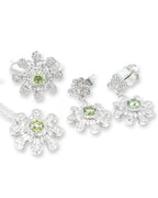 Rare Fancy Green Colored Diamond Floral Drop Diamond Jewelry Set 14K