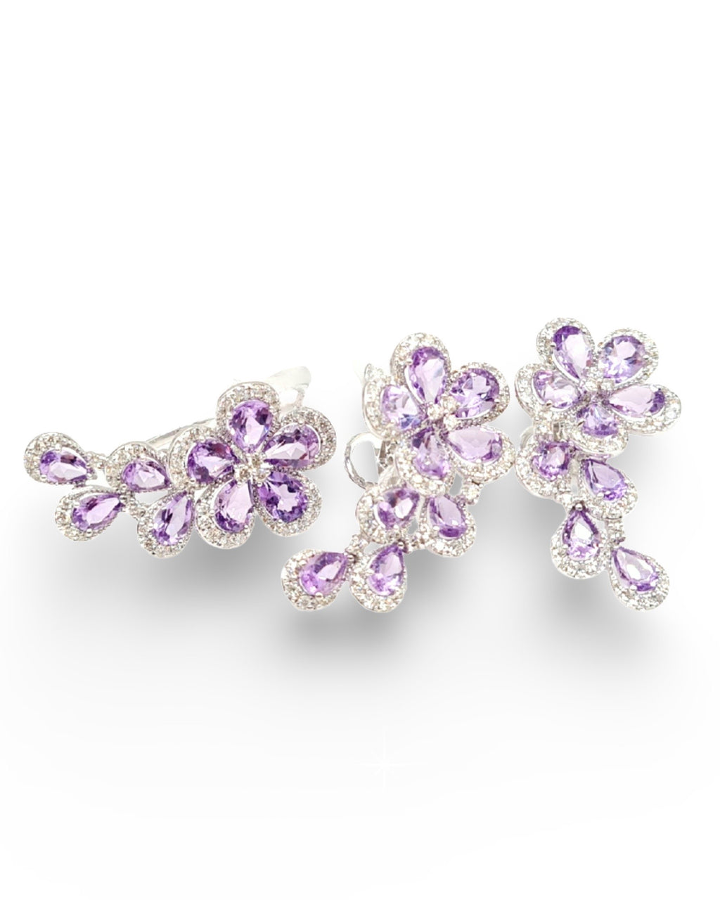 Amethyst Gemstones Floral Deco Diamond Jewelry Set 14K