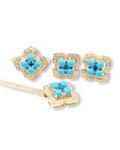 Golden Turquoise Gemstones Clover Diamond Jewelry Set 14K