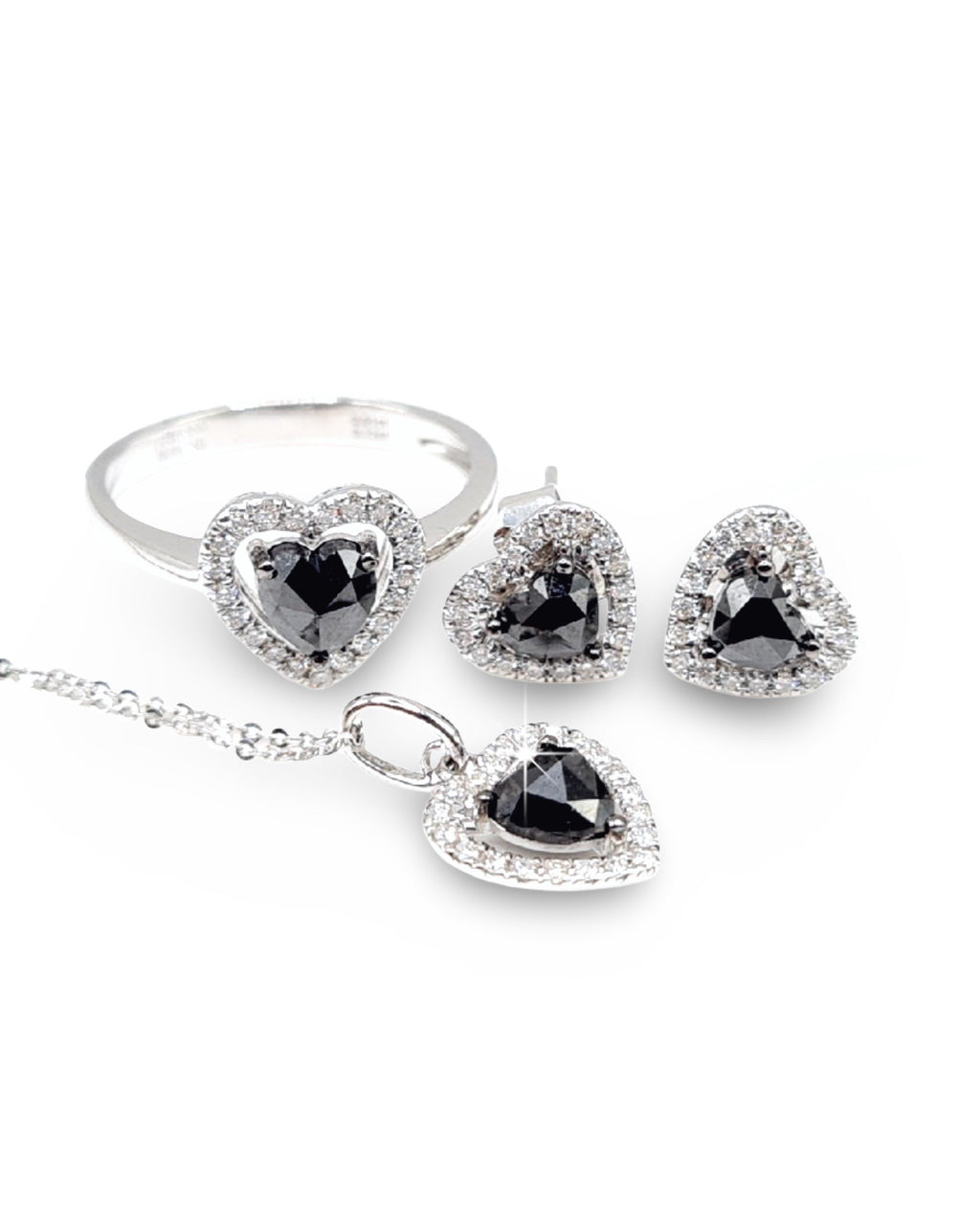 Fancy Heart Black Diamond Jewelry Set 14K