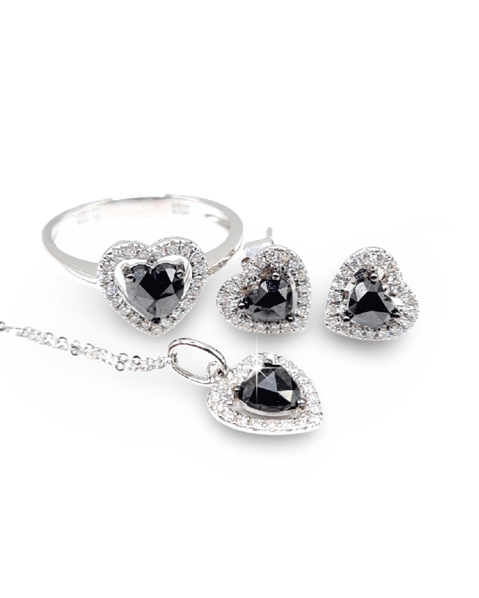 Fancy Heart Black Diamond Jewelry Set 14K