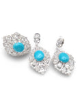 Turquoise Gemstones Deco Statement Diamond Jewelry Set 14K