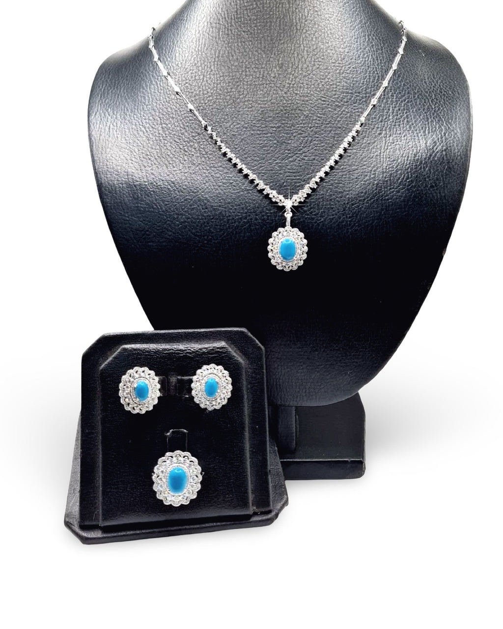 Turquoise Gemstones Oval Drop Diamond Jewelry Set 14K