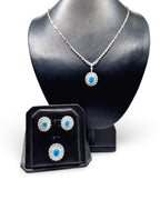 Turquoise Gemstones Oval Drop Diamond Jewelry Set 14K