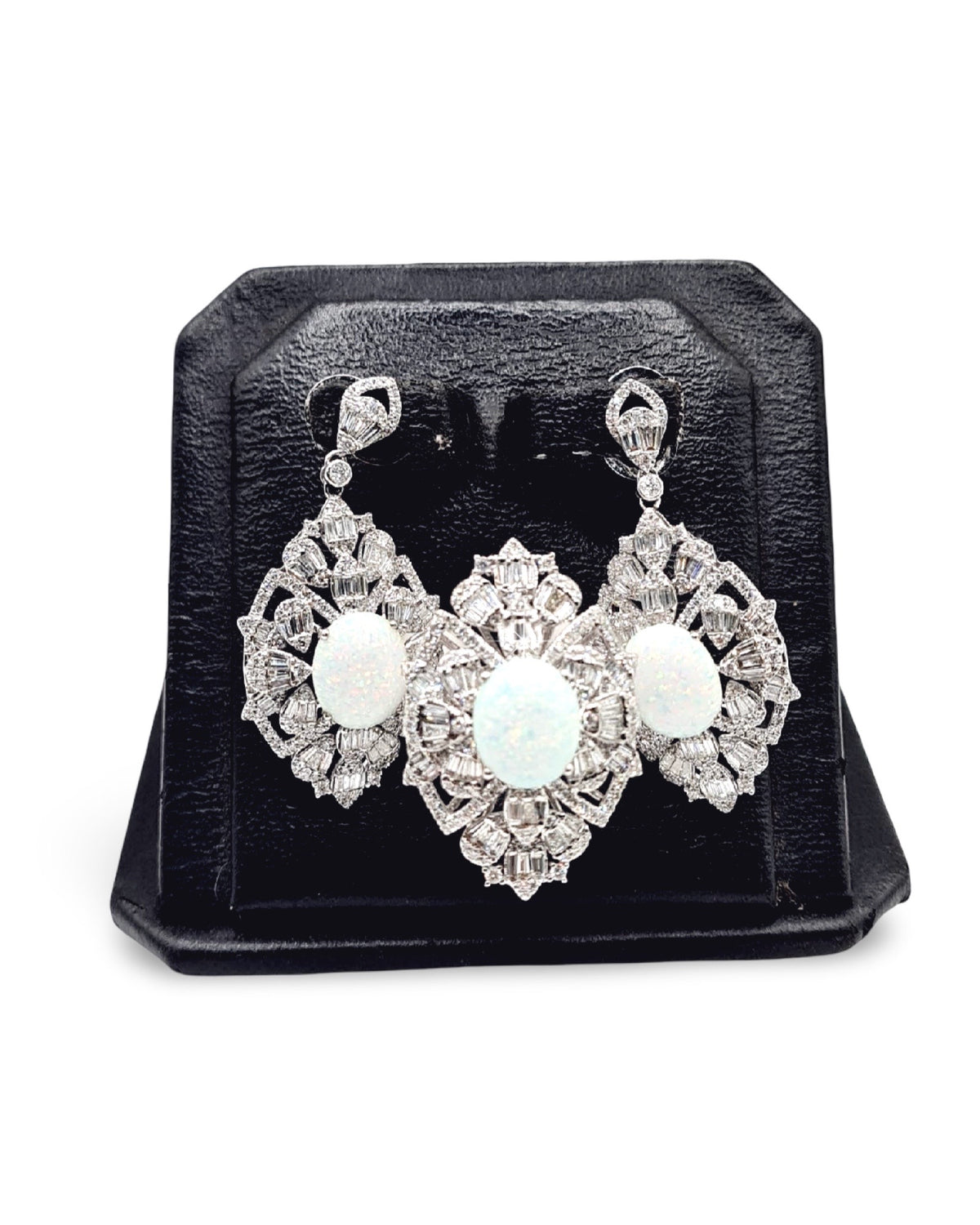 Opal Gemstones Deco Statement Diamond Jewelry Set 14K