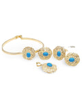 Golden Turquoise Gemstones Floral Diamond Jewelry Set 14K
