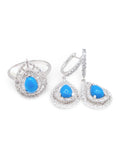 Turquoise Gemstones Pear Hoop Diamond Jewelry Set 14K