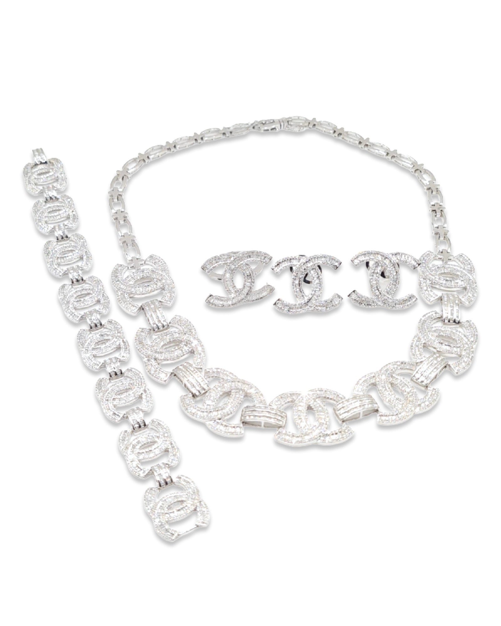 White Gold Link Crossover Diamond Jewelry Set 14K