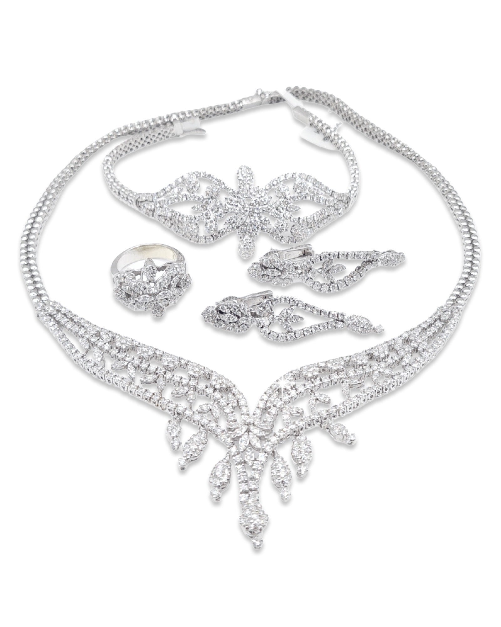 Marquise Round Drop Deco Statement Diamond Jewelry Set 14K