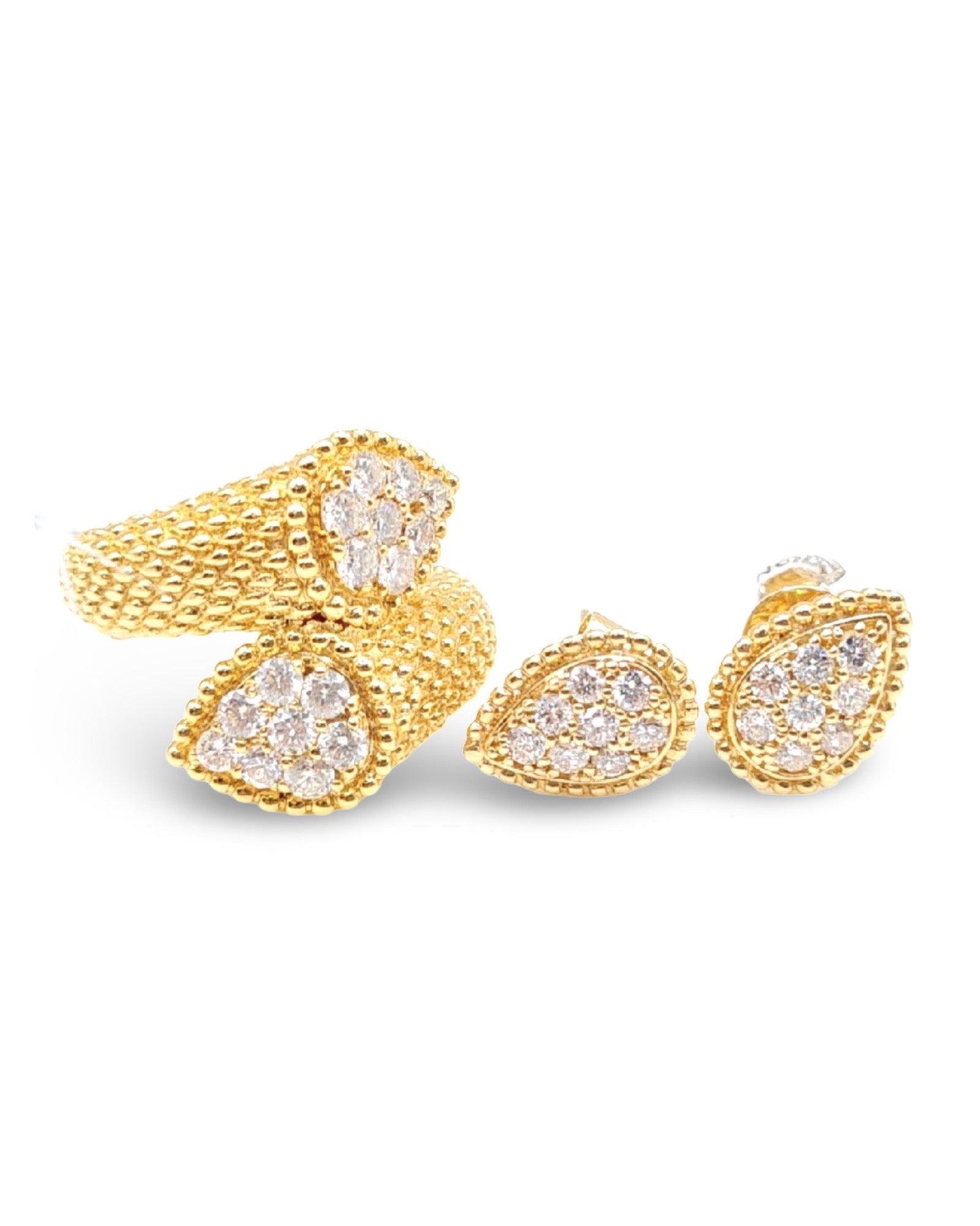 Pear Overlap Golden Deco Diamond Jewelry Set 18K
