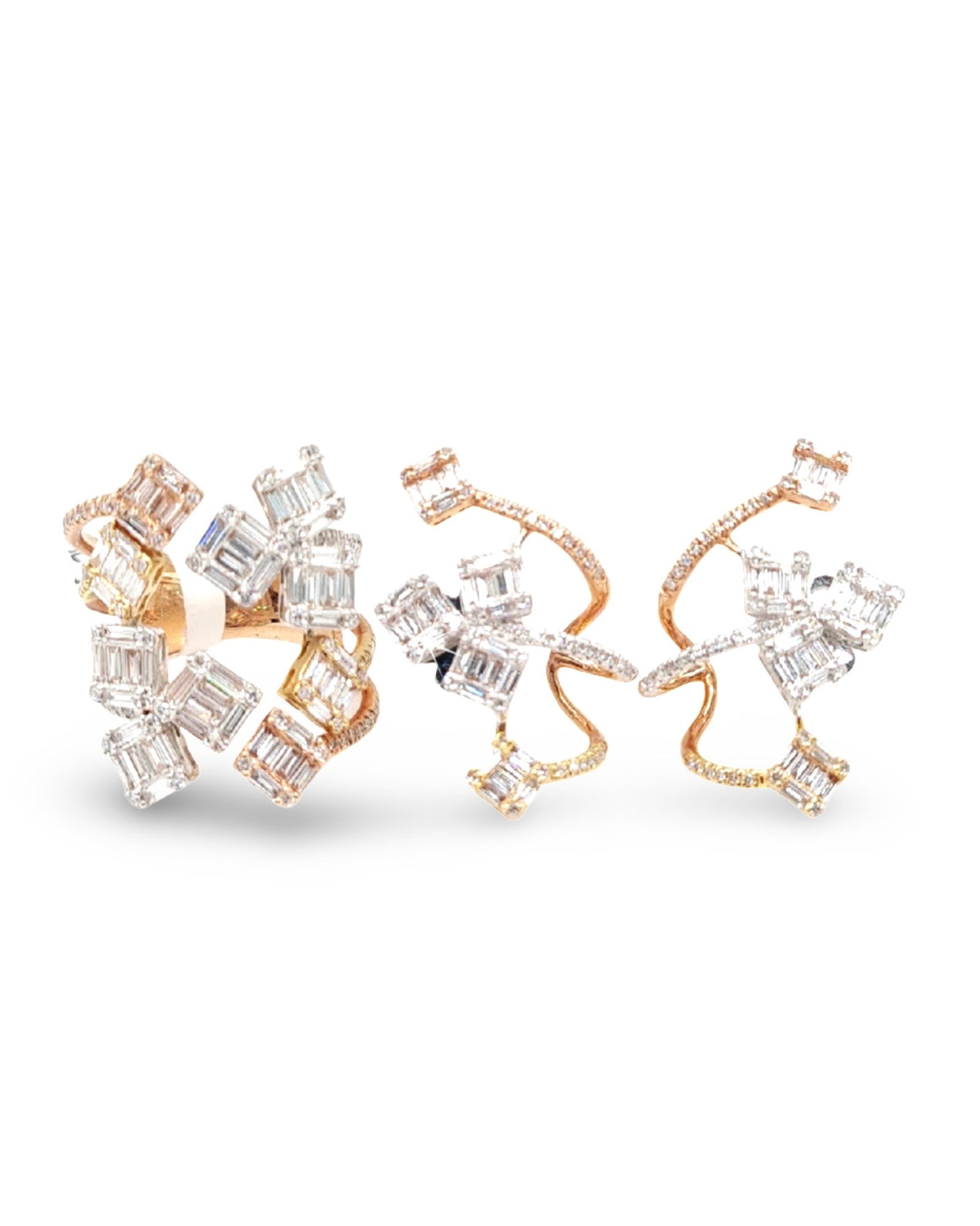 Tricolor Baguette Overlap Deco Statement Diamond Jewelry Set 14K