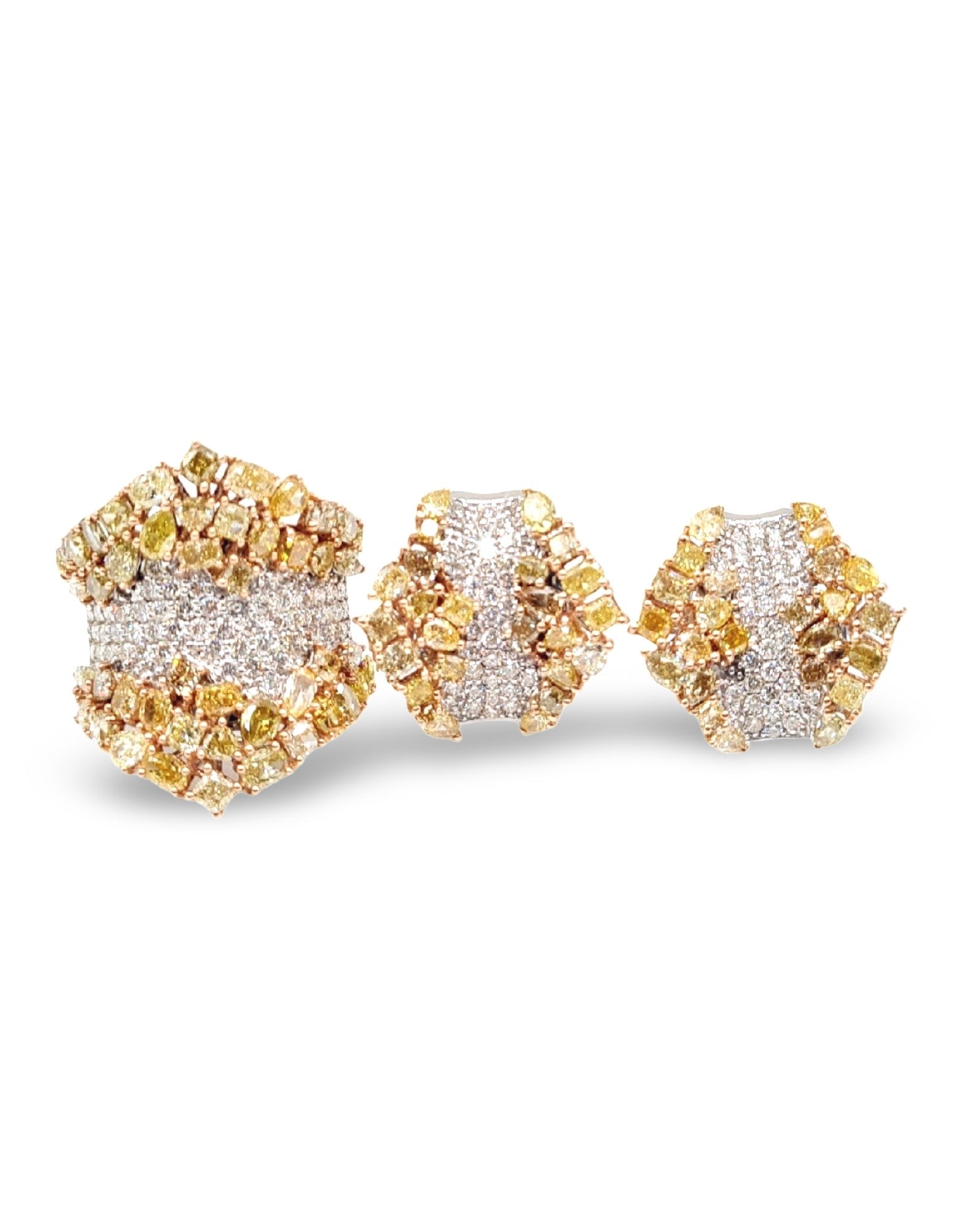 Rare Fancy Earth-Tone Colored Diamond Cluster Statement Diamond Jewelry Set 14K