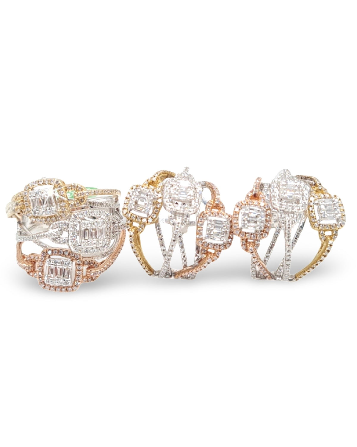 Tricolor Cushion Crossover Deco Diamond Jewelry Set 14K