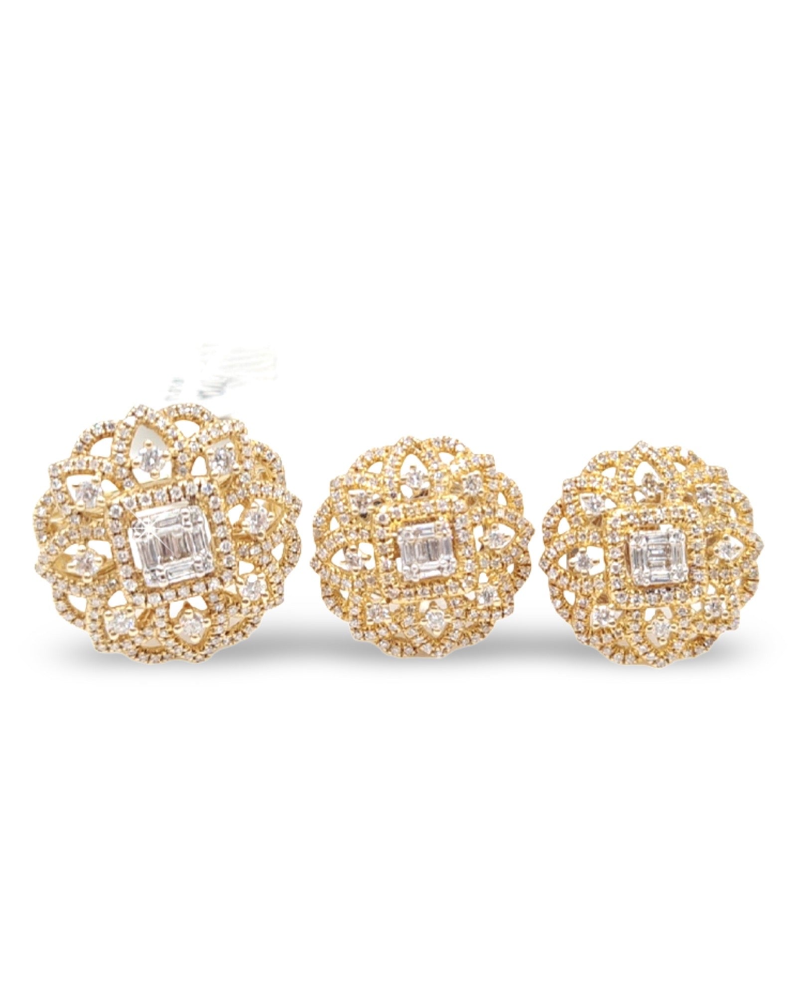 Golden Round Floral Cushion Diamond Jewelry Set 14K