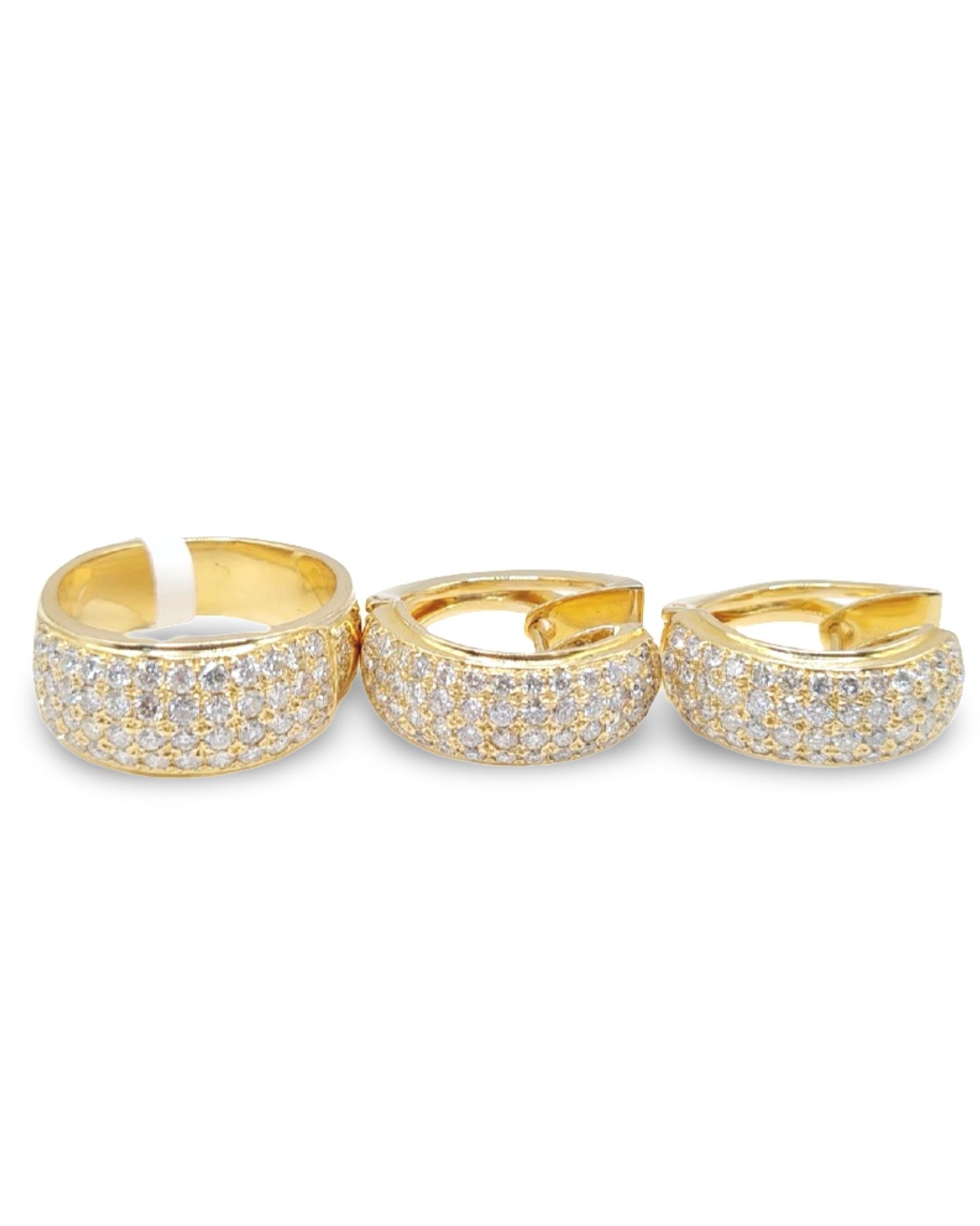 Golden Classic Round Hoop Paved Diamond Jewelry Set 14K
