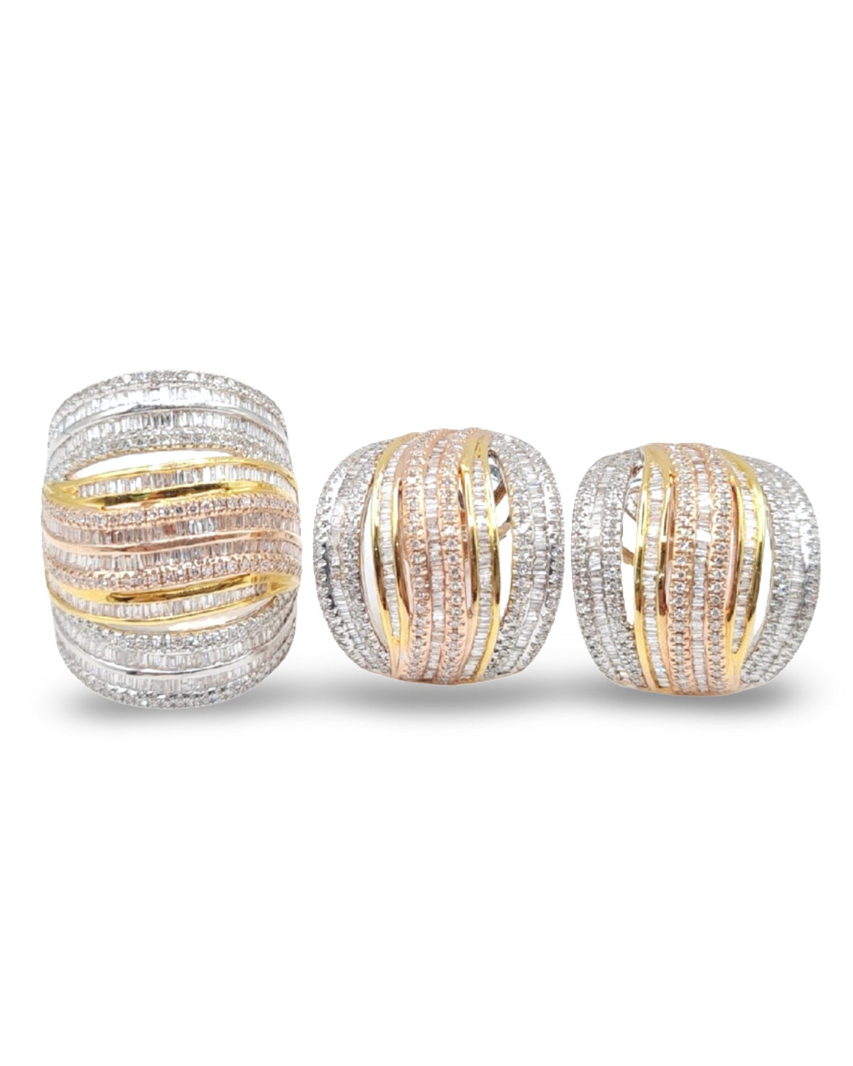 Tricolor Baguette Layered Statement Diamond Jewelry Set 14K