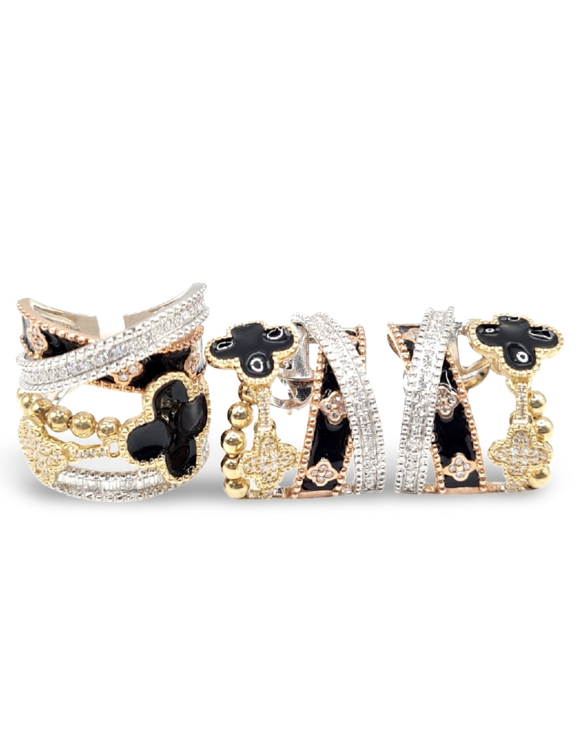 Tricolor Clover Deco Statement Diamond Jewelry Set 14K