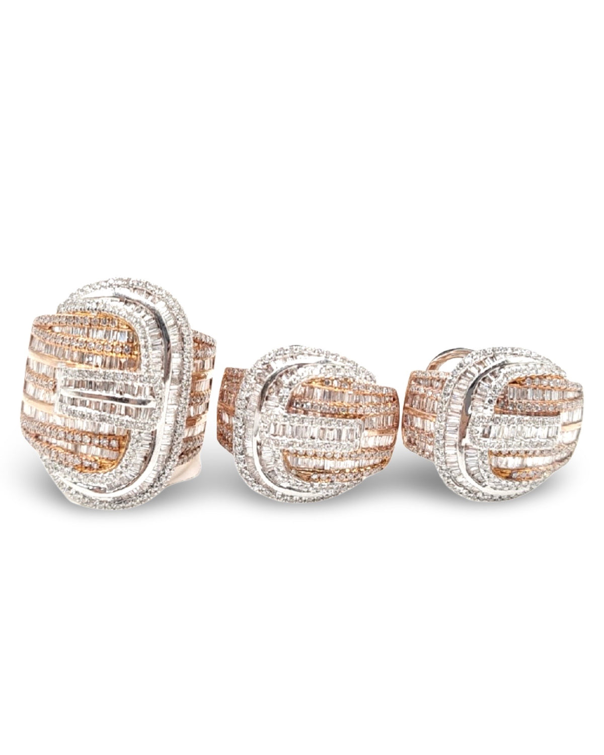 Two Tone Baguette Belt Deco Statement Diamond Jewelry Set 14K