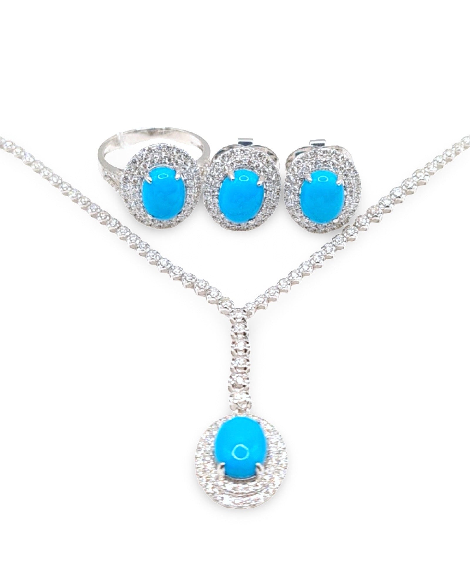 Oval Turquoise Gemstones Jewelry Diamond Set 14K