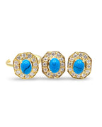 Golden Turquoise Gemstones Octagonal Diamond Jewelry Set 18K