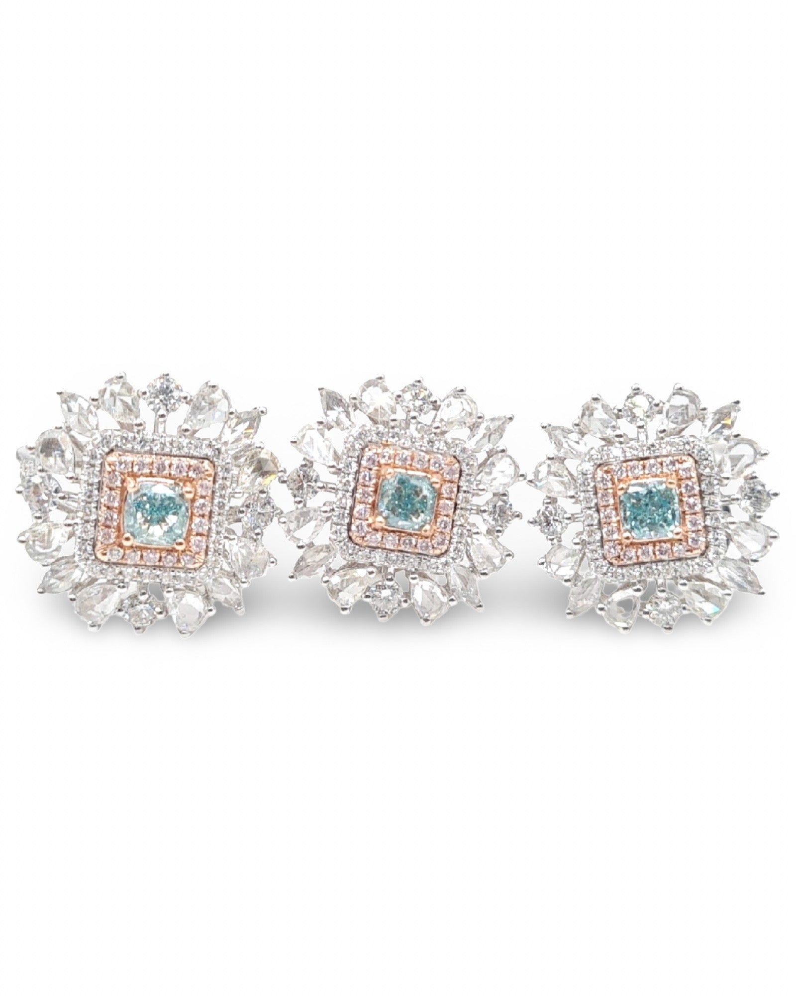 Rare Fancy Blue Diamond Two Tone Cluster Jewelry Set 14K