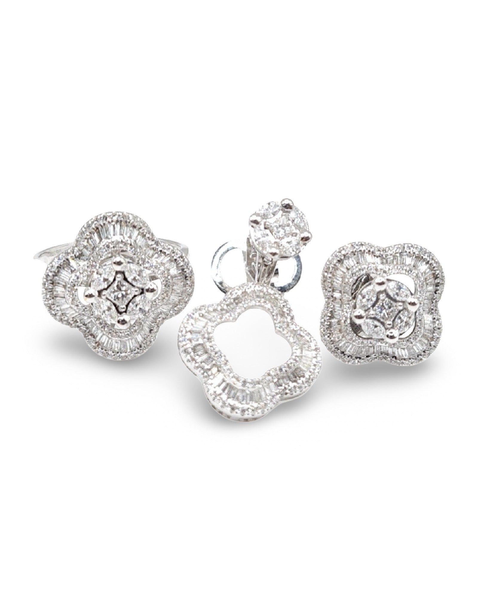 Multi-wear Clover Dangling Diamond SJewelry Set 14K