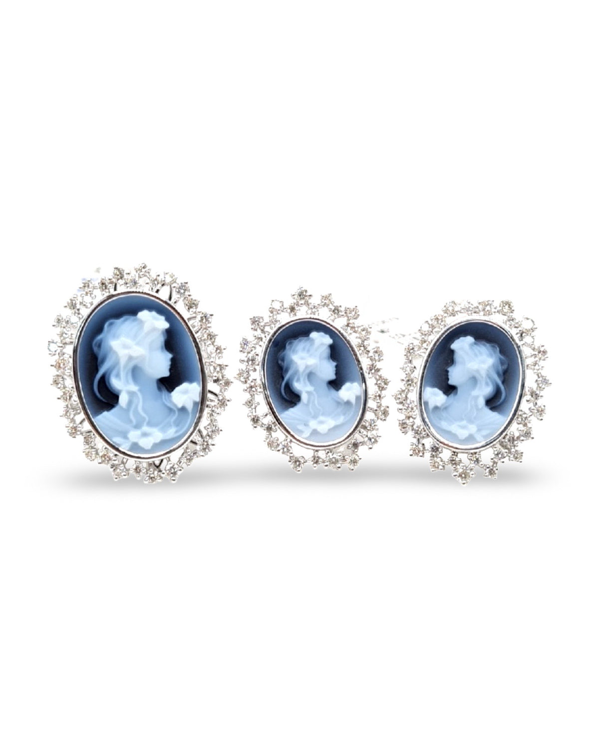 White Gold Cameo Art Deco Diamond Jewelry Sets 14K