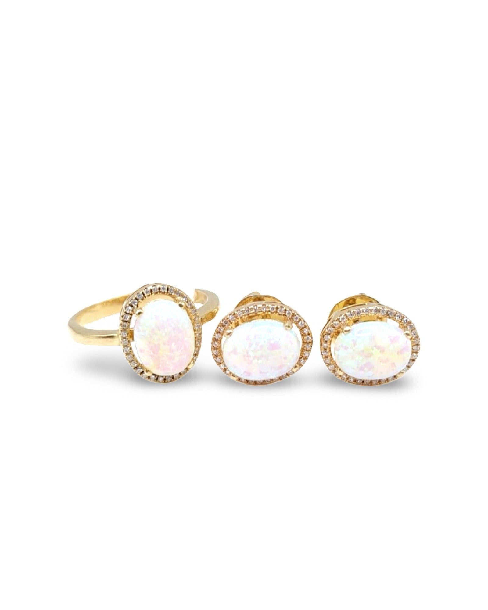 Golden Opal Gemstones Oval Halo Diamond Jewelry Set 14K