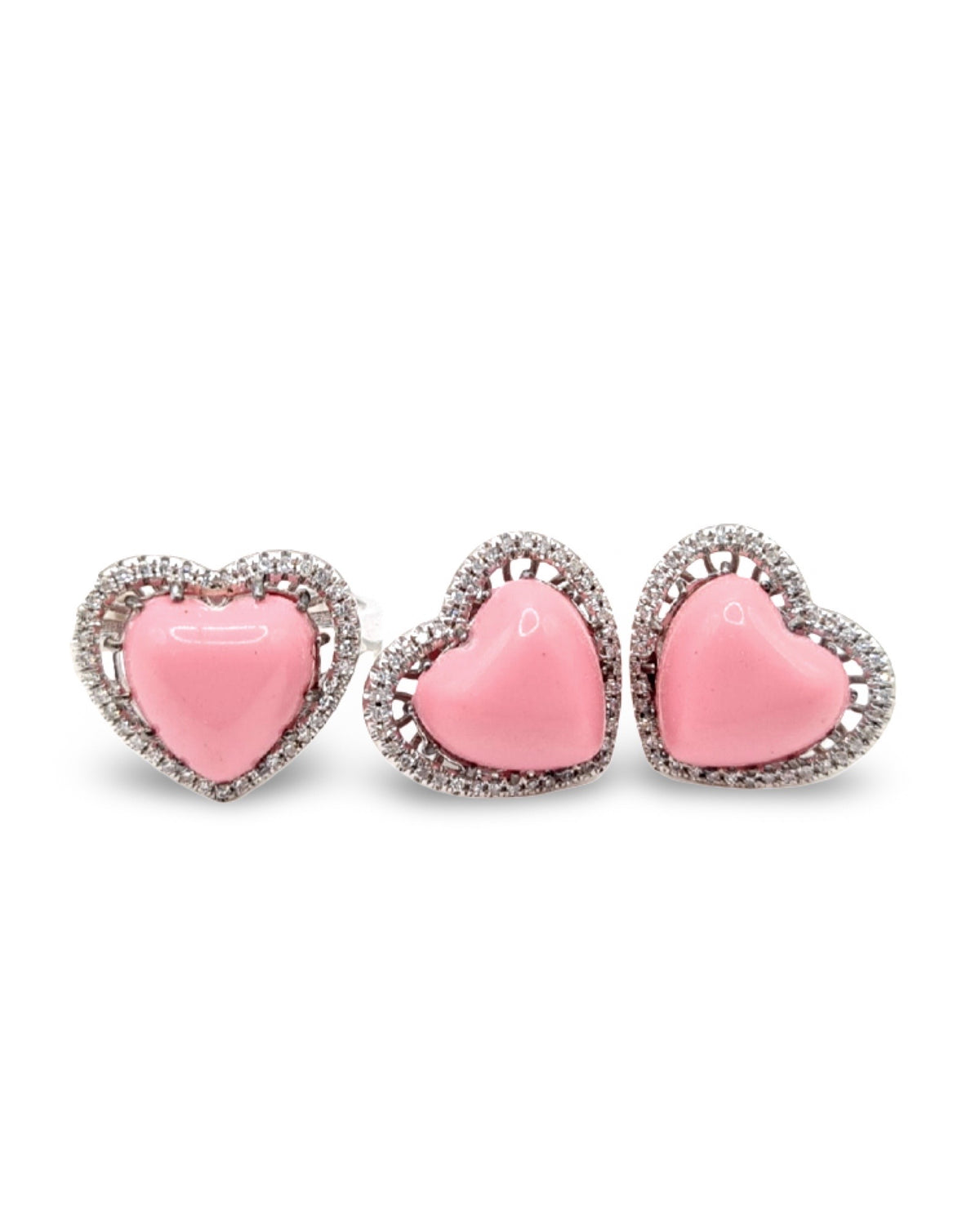 Pink Opal Gemstones Heart Halo Paved Diamond Jewelry Set 14K