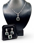 Green Emerald Gemstones Dangling Statement Diamond Jewelry Set 14K