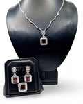 Ruby Gemstones Dangling Statement Diamond Jewelry Set 14K