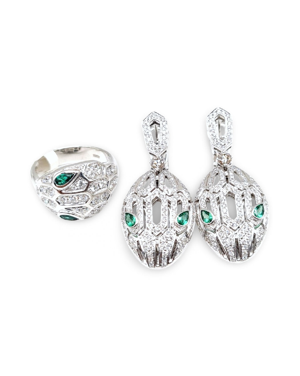 Serpent Head Dangling Diamond Jewelry Set 14K