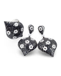 Fancy Black Diamonds Leaf Dangling Diamond Jewelry Set 18K