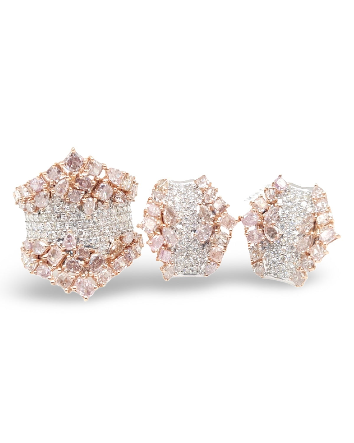 Rare Fancy Pink Colored Diamond Cluster Statement Diamond Jewelry Set 14K