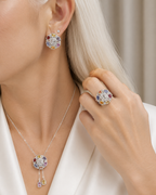 Floral Rainbow Sapphire Gemstones Diamond Jewelry Set 14K
