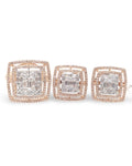 Classic Square Baguette Double Halo Diamond Jewelry Set 14K